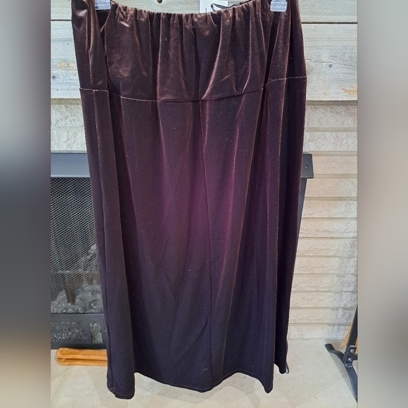 Vintage Brown Velour Maxi Skirt Pull On Elastic Waist Women's 2XL Bohemian NEW - Picture 7 of 8